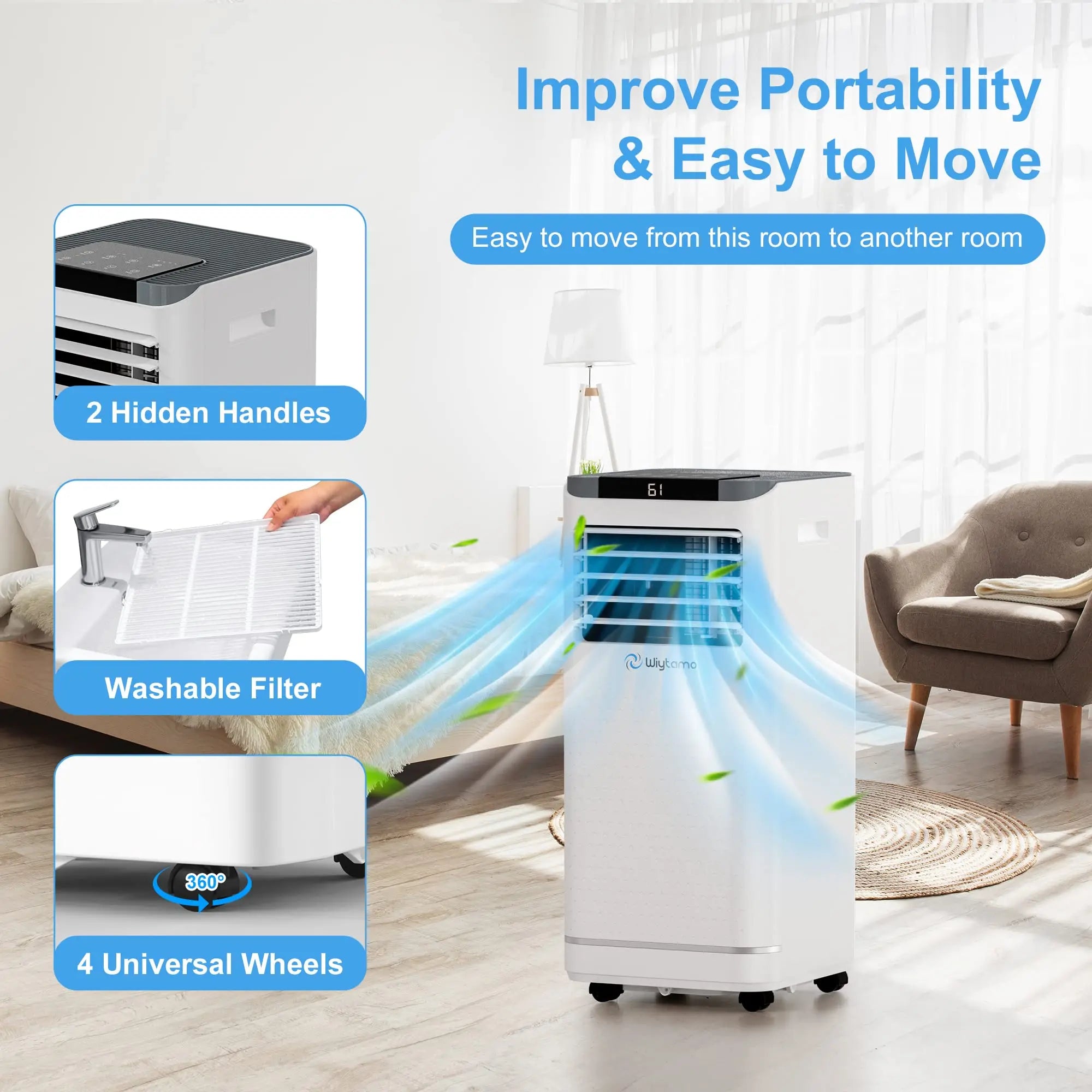 10,000 BTU Portable Air Conditioner, AC Unit,Heater,Dehumidifier & Fan with Remote Control, Self Evaporation System, LED Display