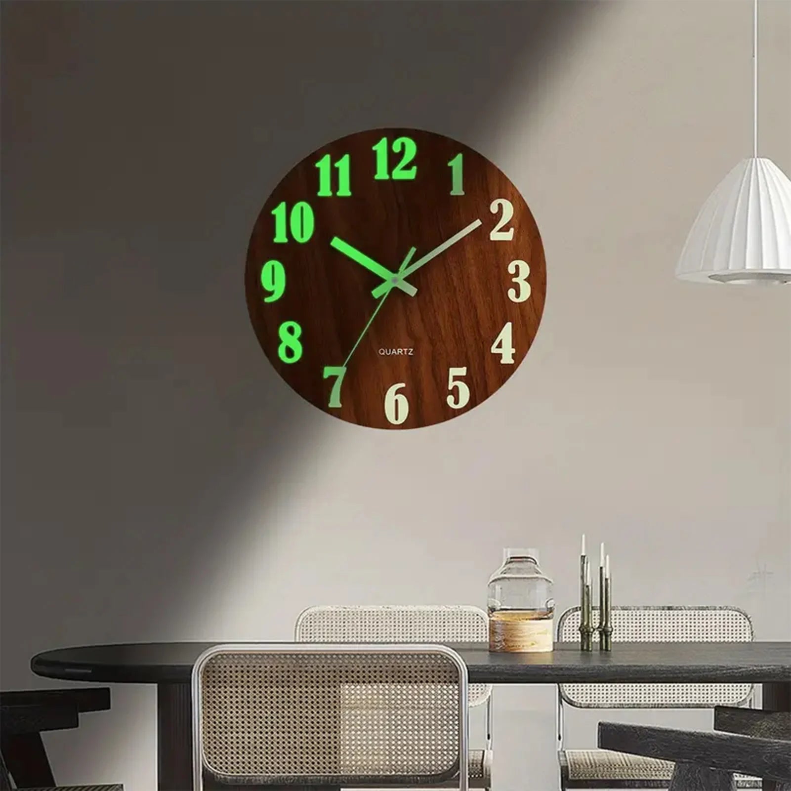 12 Inch Wooden Simple Luminous Wall Clock Silent Non Ticking Analog Clock Wall Decoration for Living Room Bedroom Office Decor