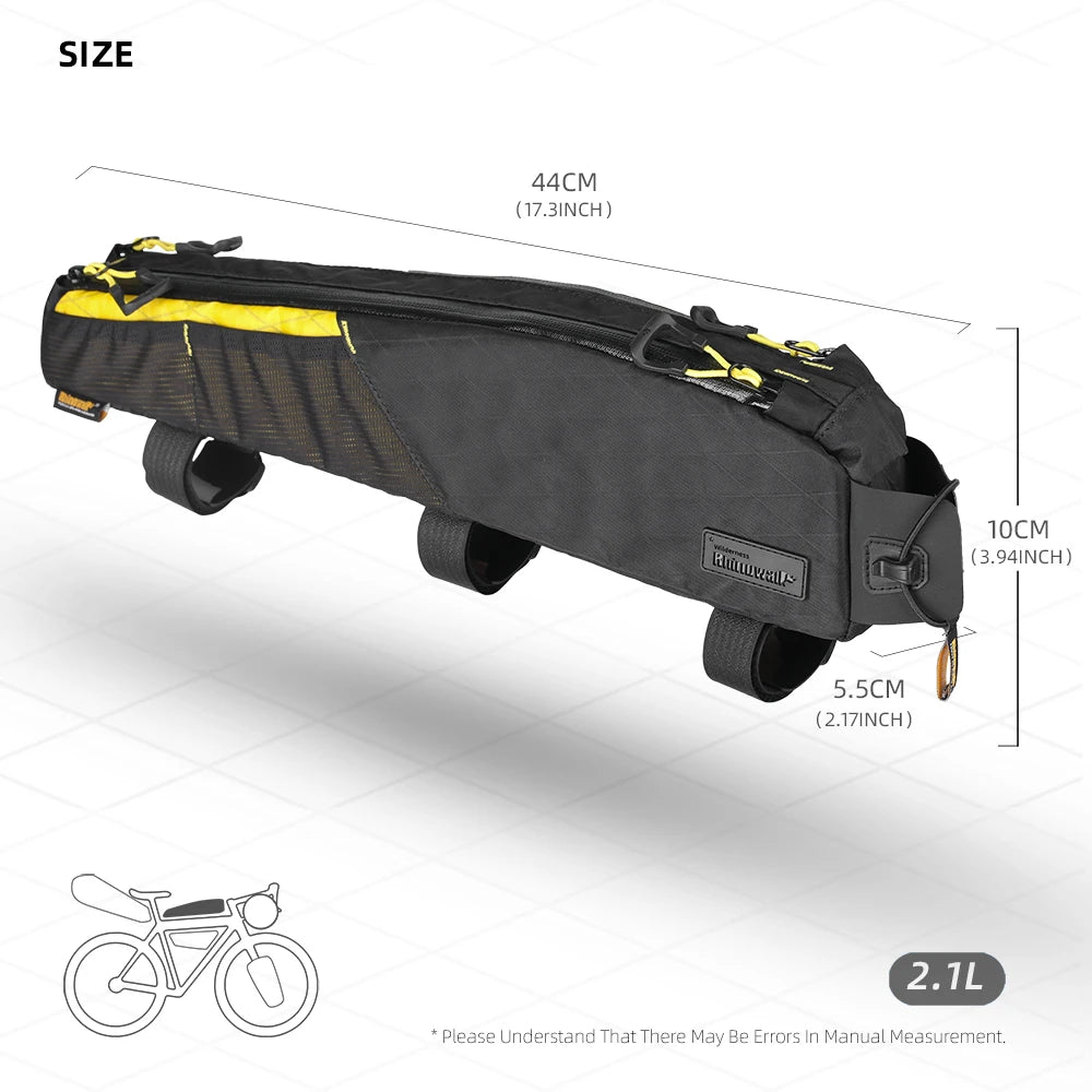 Rhinowalk Bicycle Top Tube Bag, Waterproof 2.1L, Bike Front Frame Bag, Bikepacking Travel Luggage Bike Accessories For MTB Gravel
