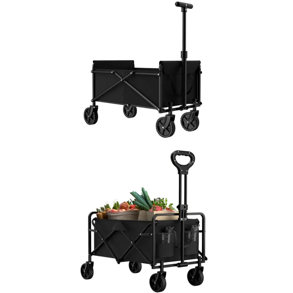 4-Wheel Foldable Garden Handcart | Heavy-Duty Cargo Transport w/ One-Hand Carry | Easy Storage