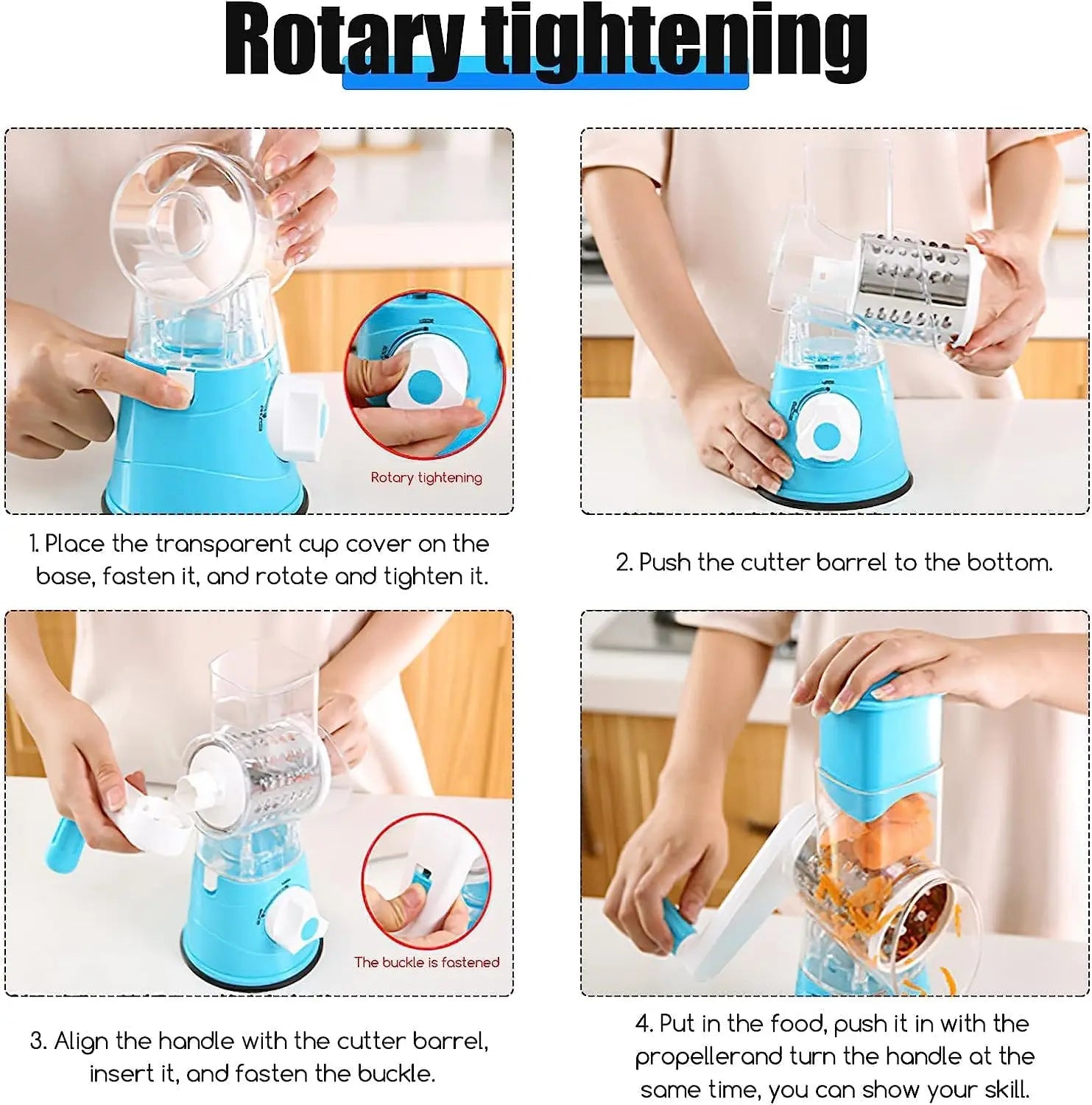 Cheese Grater Rotary, Rotary Grater for Kitchen, 3 in 1 Grater Vegetable Slicer with 3 Drum Blades,Fast Cutting Cheese Shredder