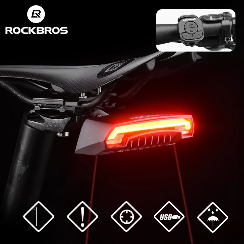 ROCKBROS Bike Tail Light, USB Rechargeable, Wireless, Waterproof, MTB Safety Intelligent Remote Control, Turn Sign Bicycle Light Lamp