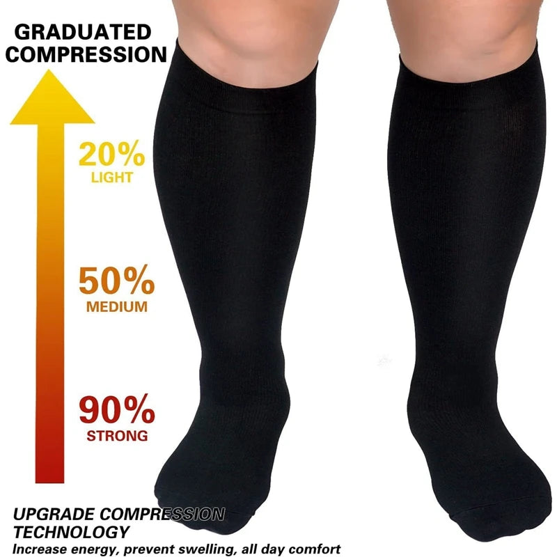 Unisex Compression Socks for Varicose Veins Support and Pain Relief Knee High Stockings for Running Sports and Travel Plus