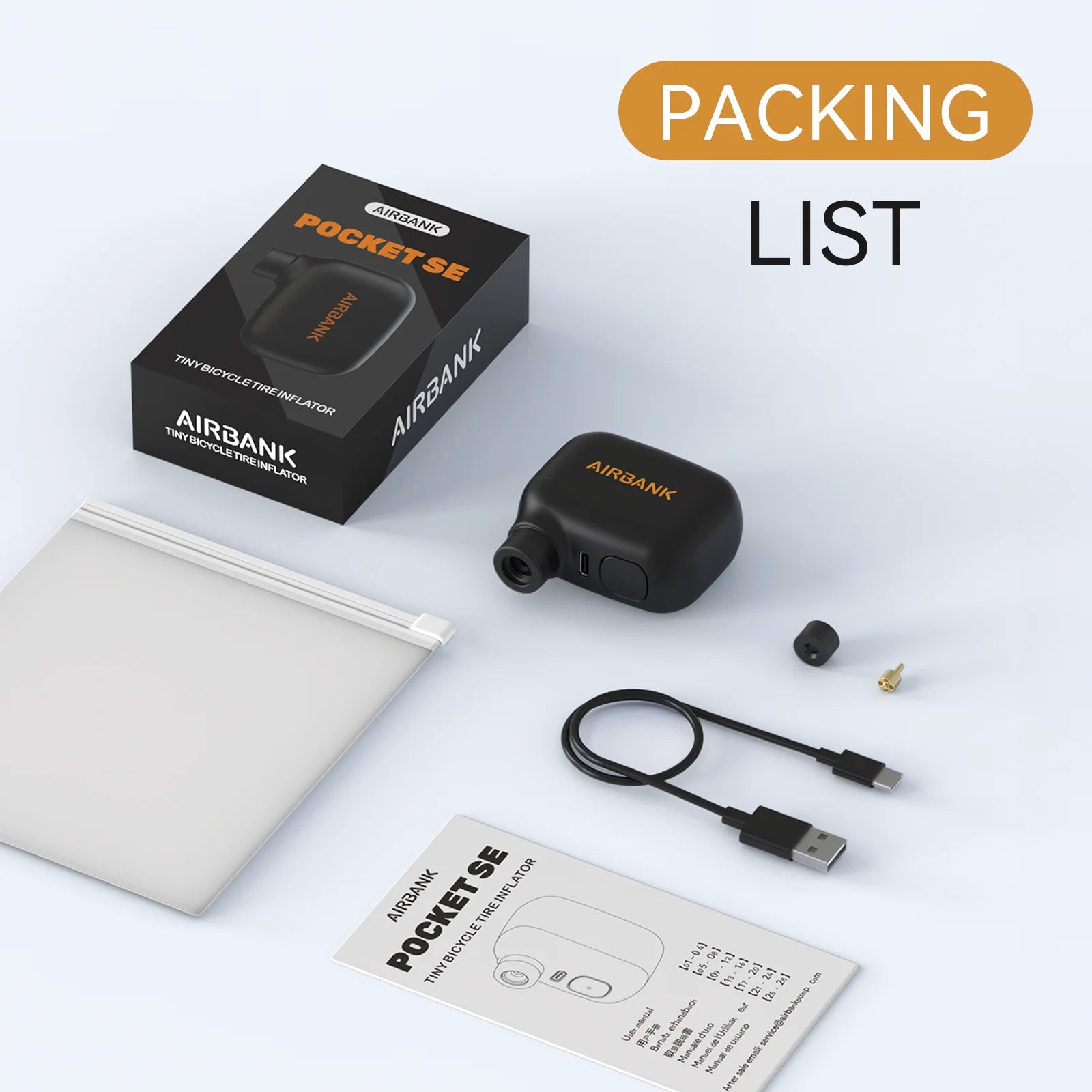 AIRBANK Pocket SE Mini Electric Pump For Bicycle, portable, cordless, fast charging bike accessories, Bike Tire Presta Schrader Valve