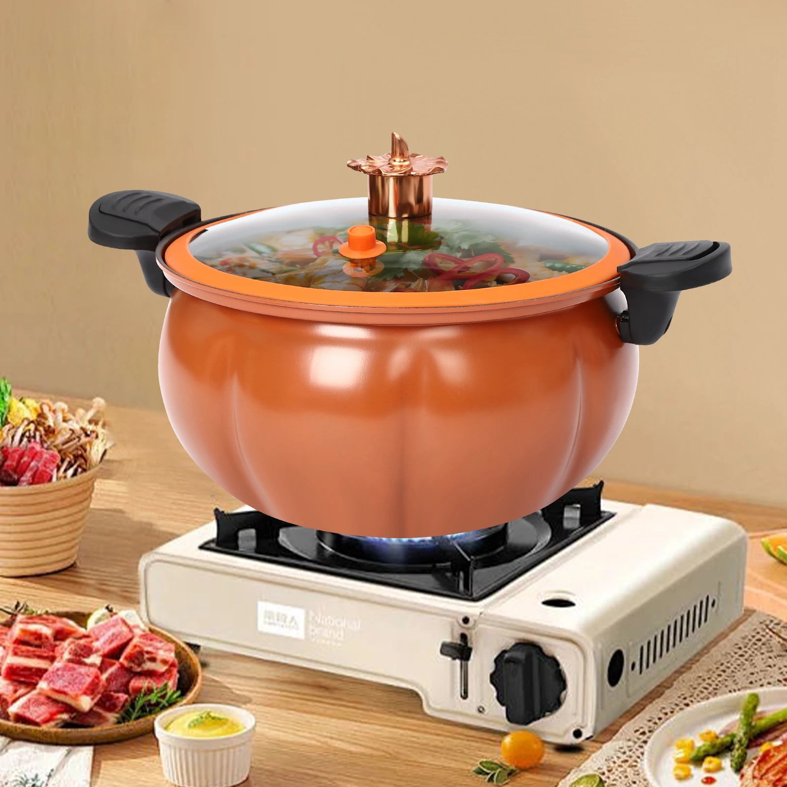 8L Micro Pressure Cooker,Pumpkin-Shaped Non-Stick Pressure Pot with Transparent Lid, Small Gas Pressure Cooker for Home Kitchens