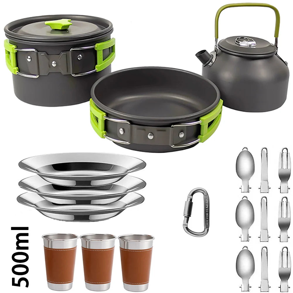 Camping Cookware set, 2-3 people set, Non-stick assorted pots, Travel Tableware Outdoor Picnic & Teapot