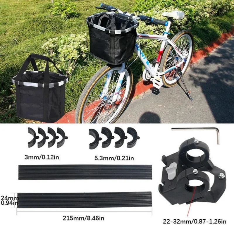 Bicycle Front Basket, Small Pet Dog Carry Pouch, 2in1 Detachable, MTB Cycling Handlebar Tube Hanging, Fold Baggage Bag 5KG Load