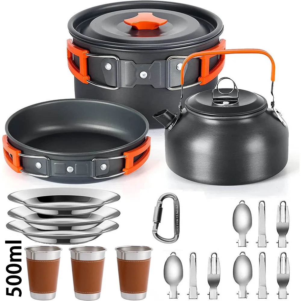 Camping Cookware set, 2-3 people set, Non-stick assorted pots, Travel Tableware Outdoor Picnic & Teapot