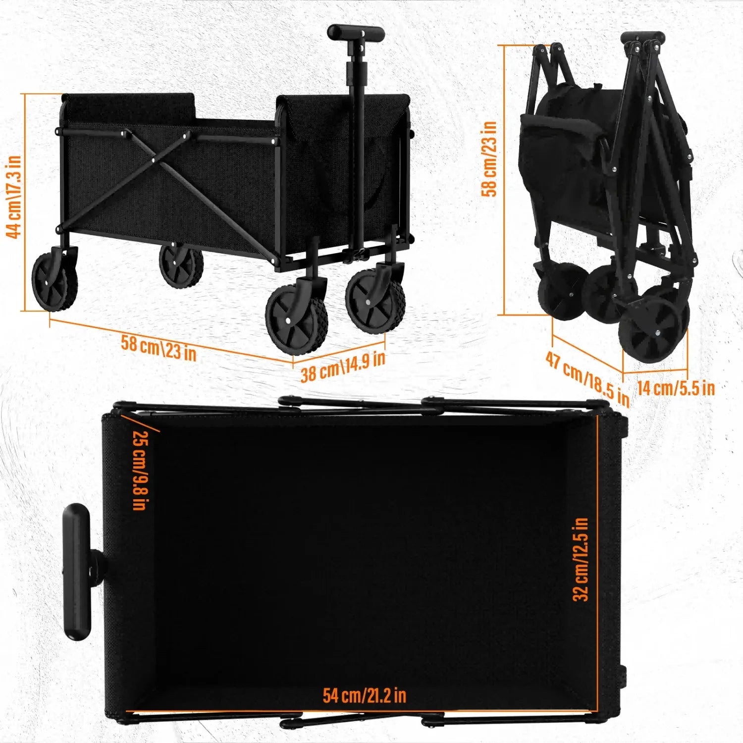 4-Wheel Foldable Garden Handcart | Heavy-Duty Cargo Transport w/ One-Hand Carry | Easy Storage