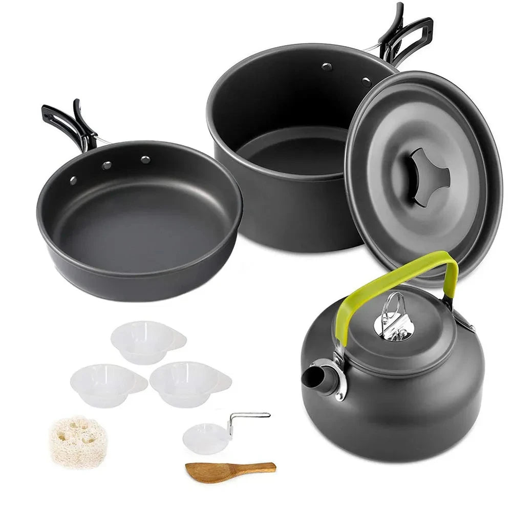 Camping Cookware set, 2-3 people set, Non-stick assorted pots, Travel Tableware Outdoor Picnic & Teapot